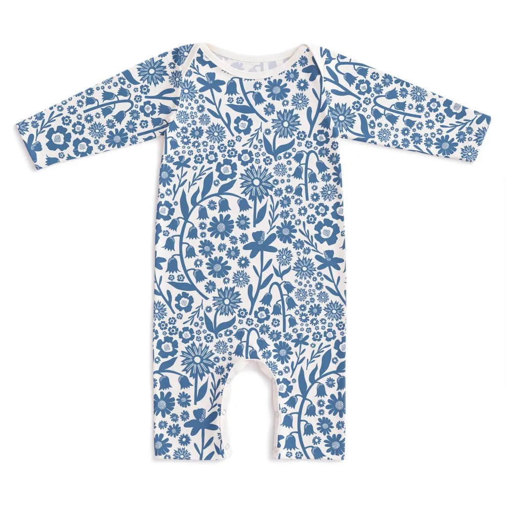Winter Water Factory | Long Sleeve Romper in Delft Blue Dutch Floral