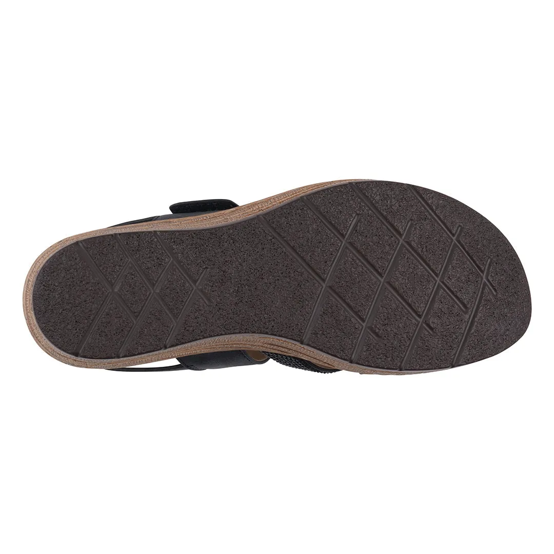 Women's Lux Black Embellished Velcro Wedge Sandals