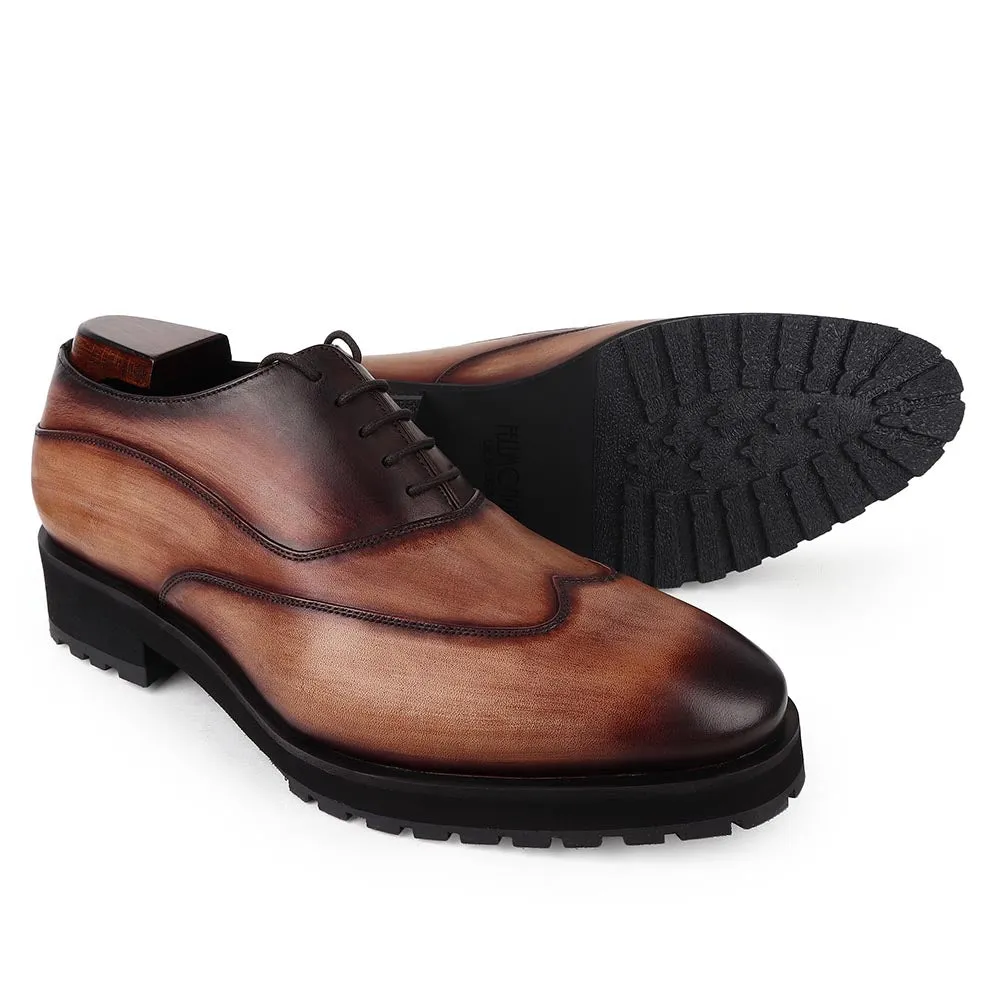Wooden Brown Patina Sharp Oxfords With Extralight Sole