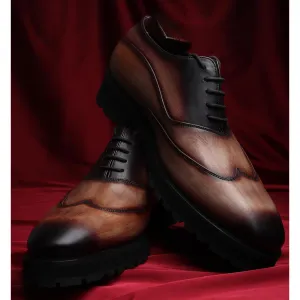 Wooden Brown Patina Sharp Oxfords With Extralight Sole