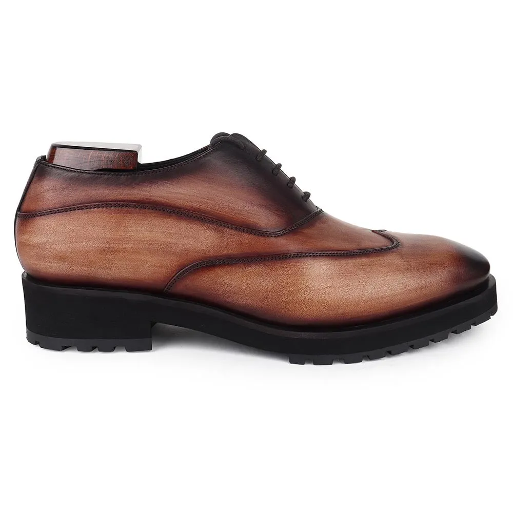 Wooden Brown Patina Sharp Oxfords With Extralight Sole